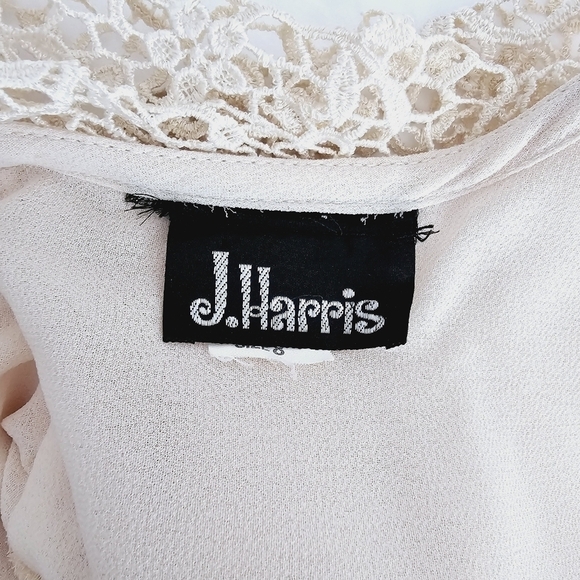 Vintage J.Harris 80s Wrap Lace Chiffon Pearls Romantic Long Sleeve Midi Dress - Picture 13 of 16